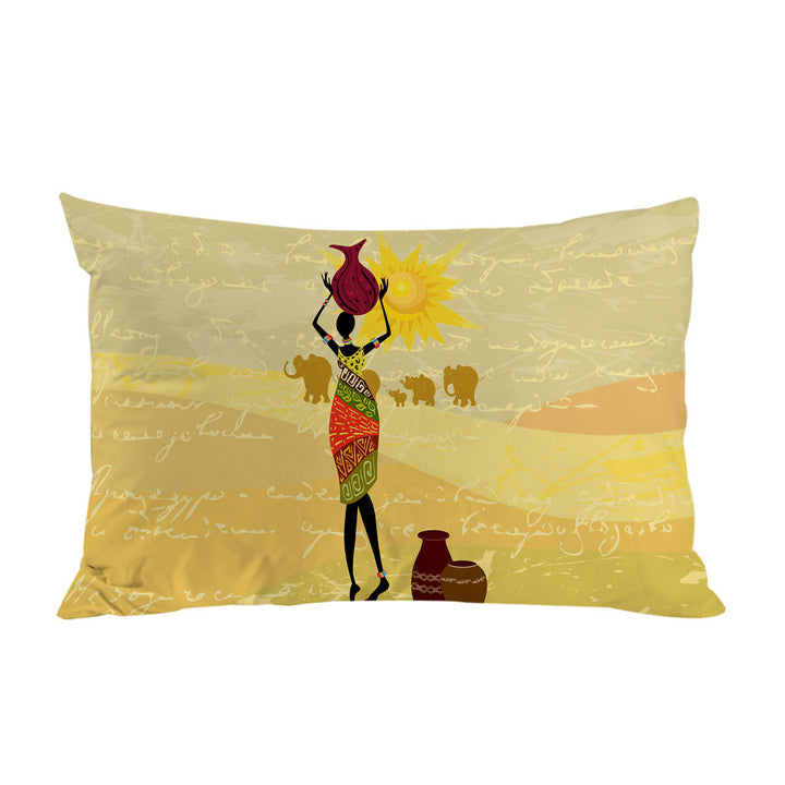 Pillow Cases with African Woman and an Elephant Parade