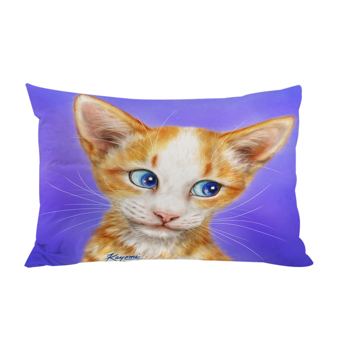 Pillow Cases with Blue Eyes Ginger Kitten Cats Art Drawings