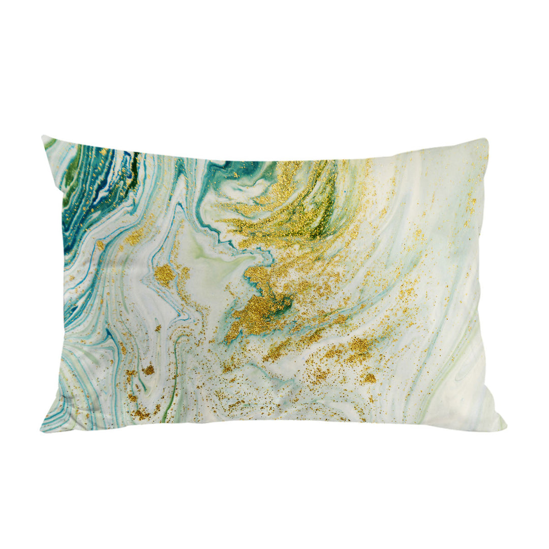 Pillow Cases with Blue Greyish and Golden Marble