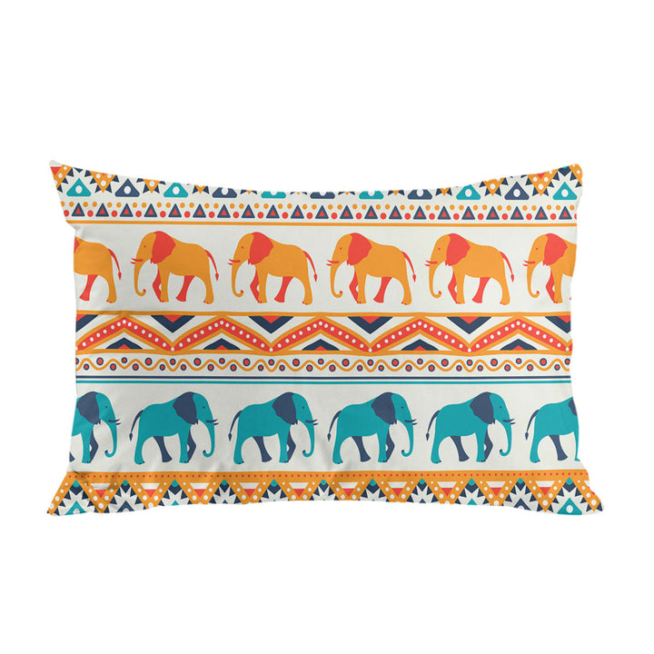 Pillow Cases with Blue Orange Elephants on African Design