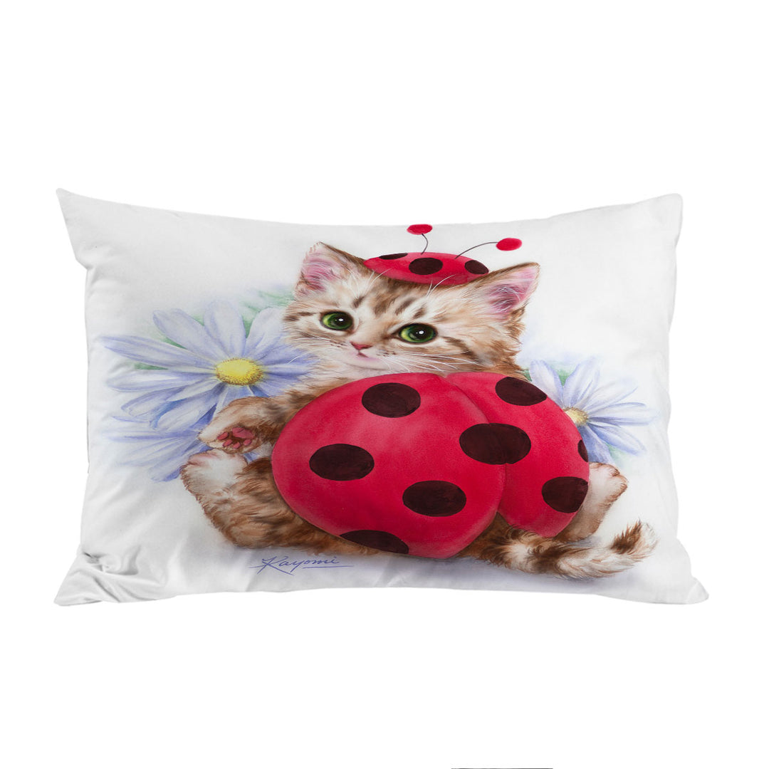 Pillow Cases with Cat for Kids Daisy Flowers and Ladybug Kitten
