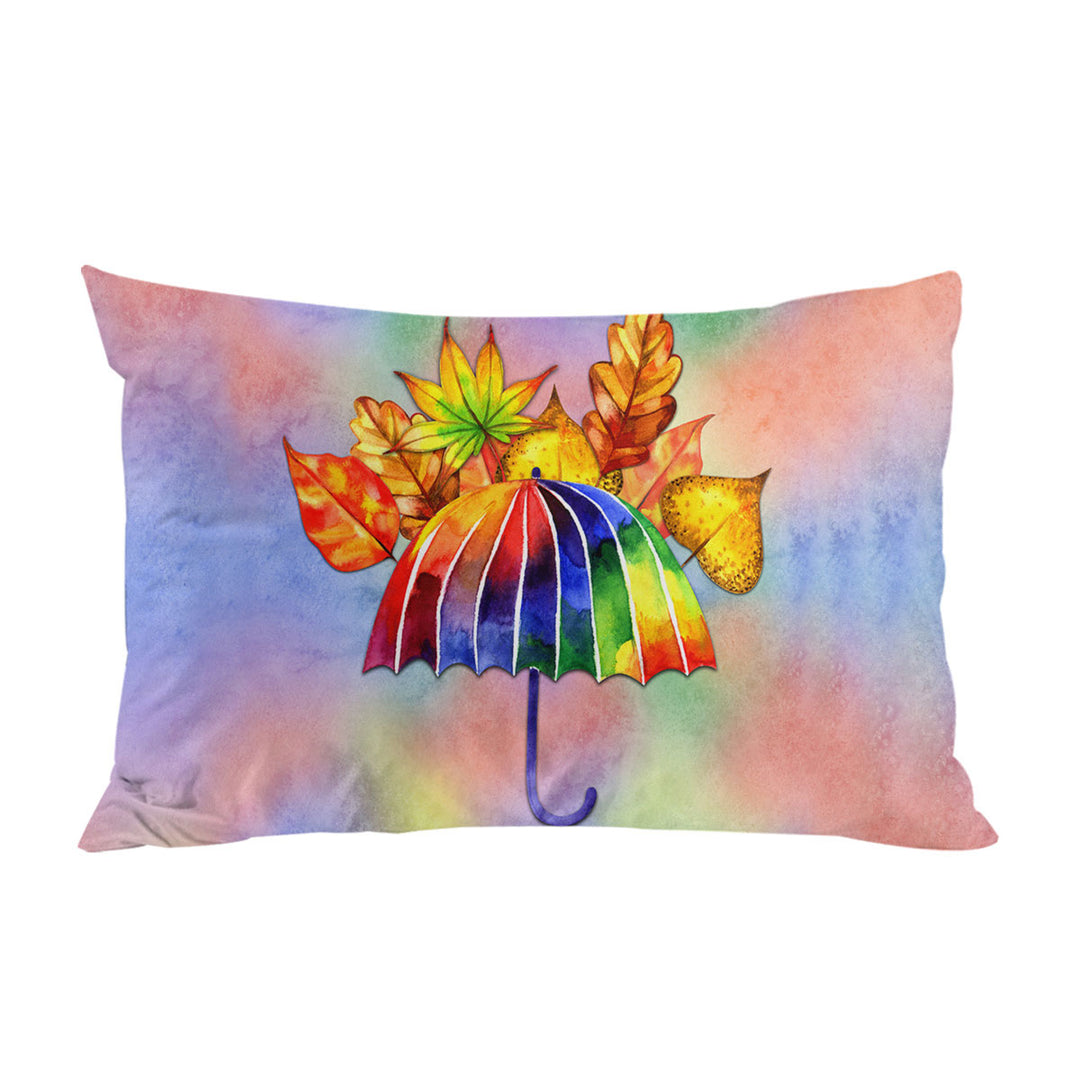 Pillow Cases with Colorful Umbrella and Autumn Leaves