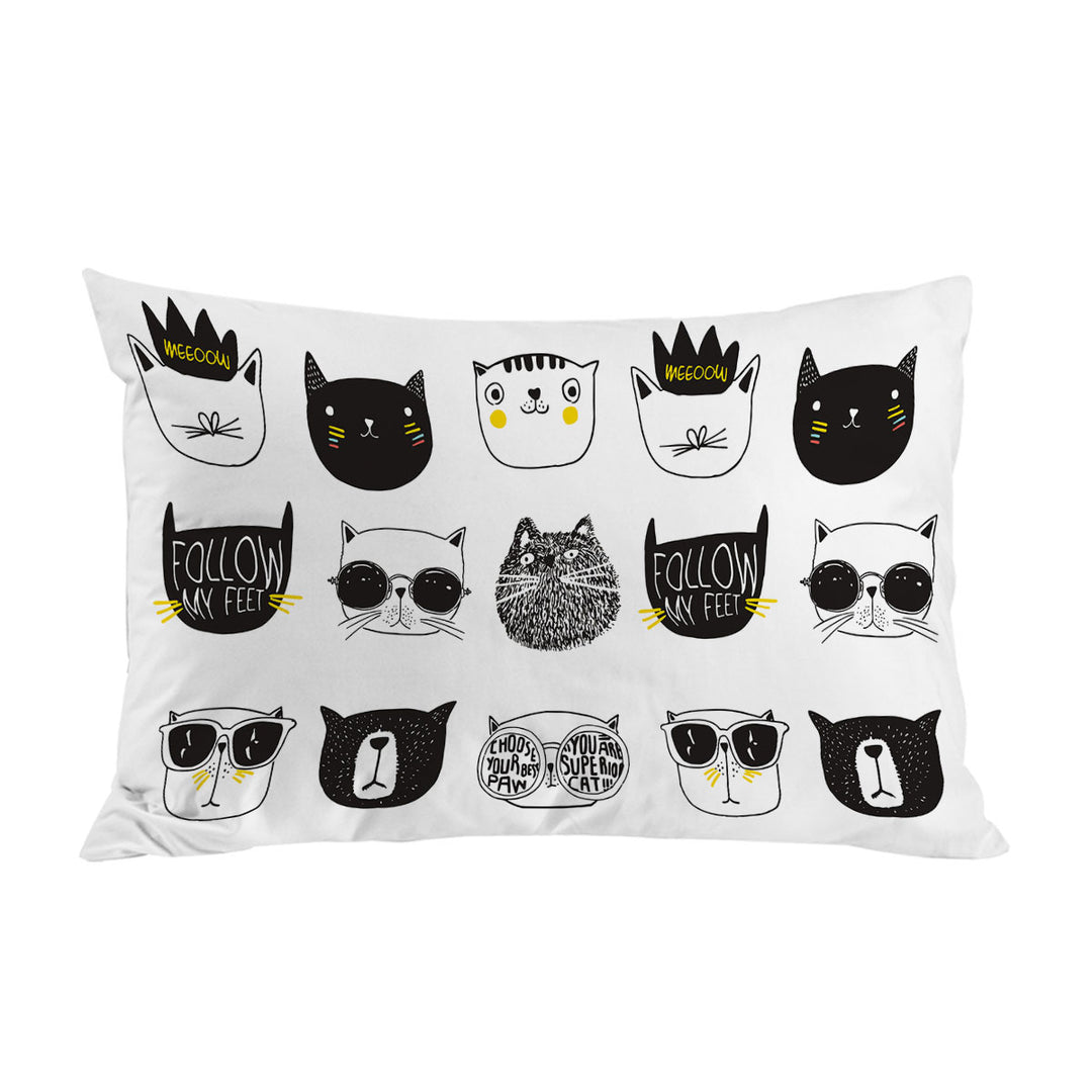 Pillow Cases with Cool Black and White Cat Faces
