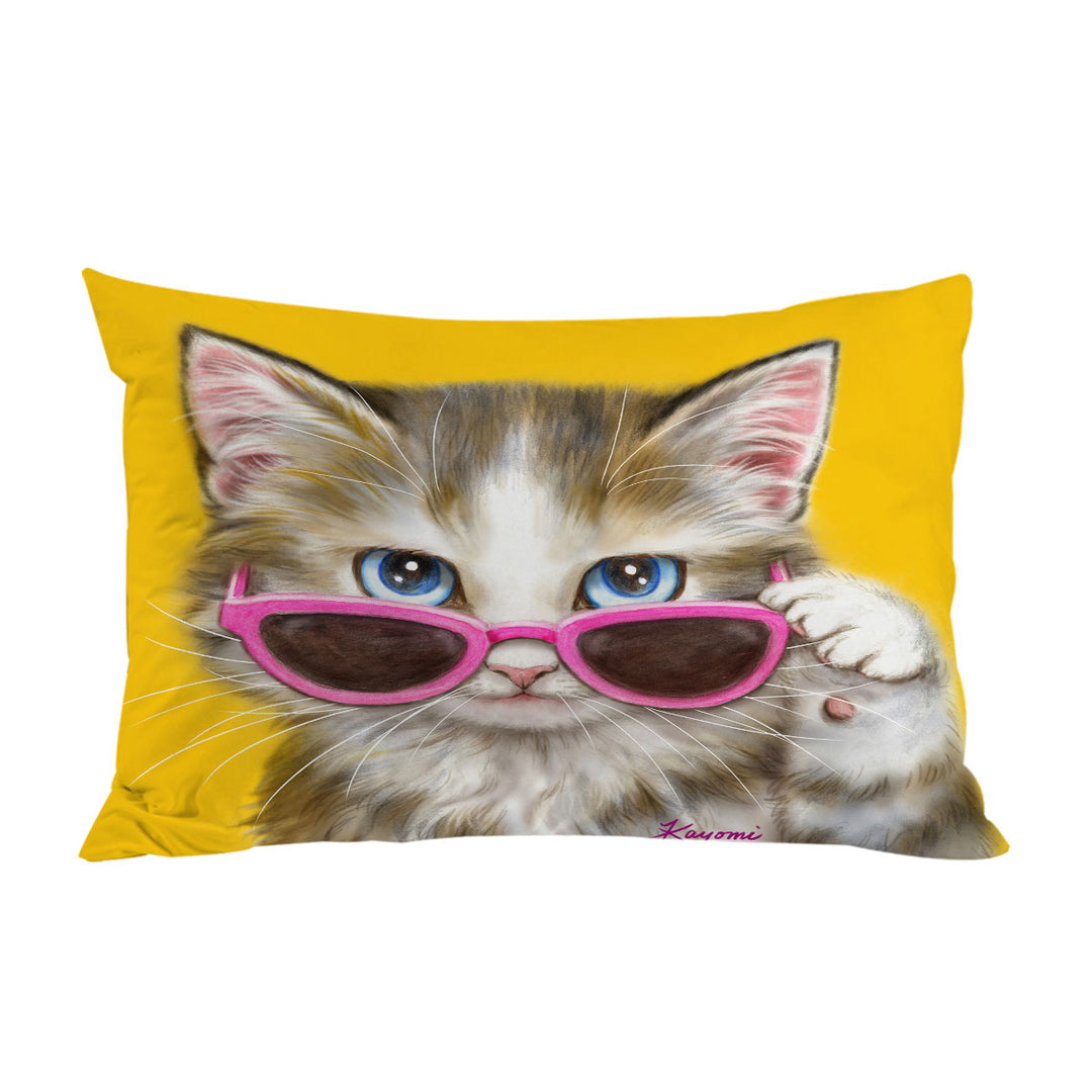 Pillow Cases with Cool Cat Art Girly Kitten Wearing Pink Sunglass