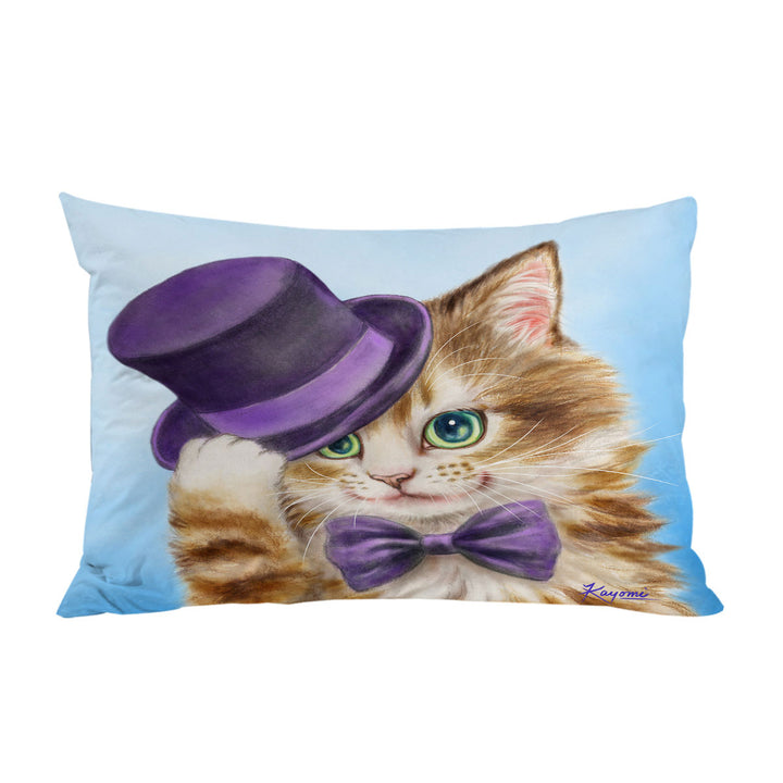 Pillow Cases with Cool Cats Art the Purple Top Hat and Bow Tie Kitty