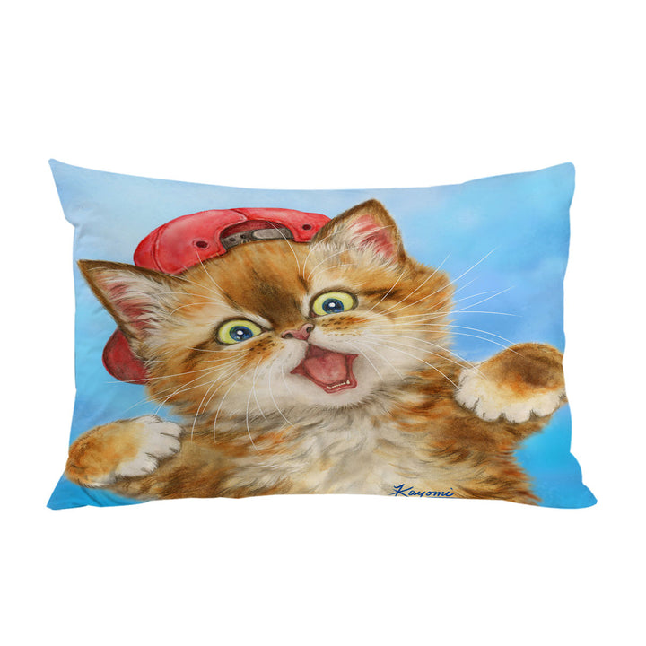 Pillow Cases with Cool Cats Boy Ginger Kitten Wearing a Cap Hat