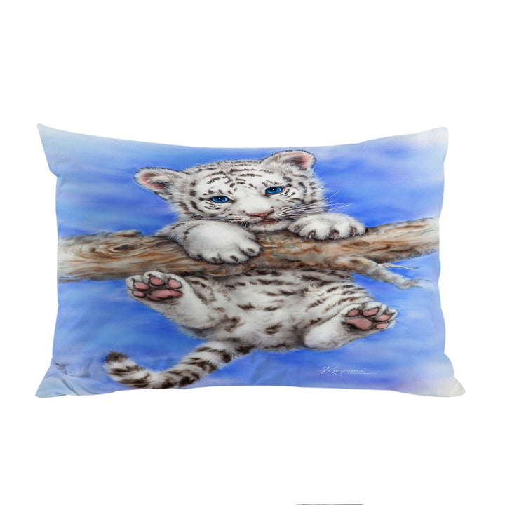 Pillow Cases with Cute Animal Art White Tiger Cub Adventure