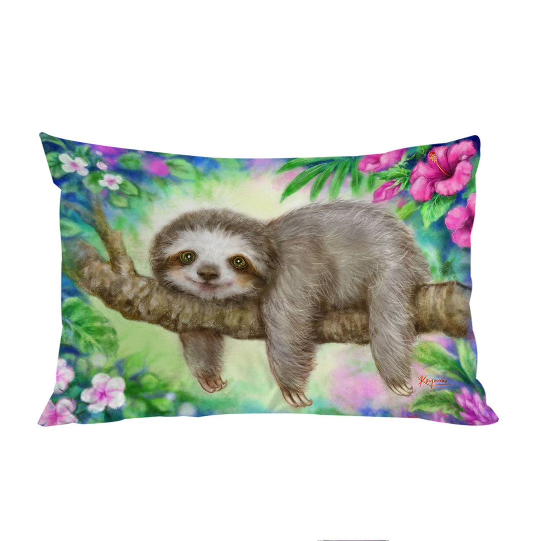 Pillow Cases with Cute Animal Drawing Sloth Lazy Morning