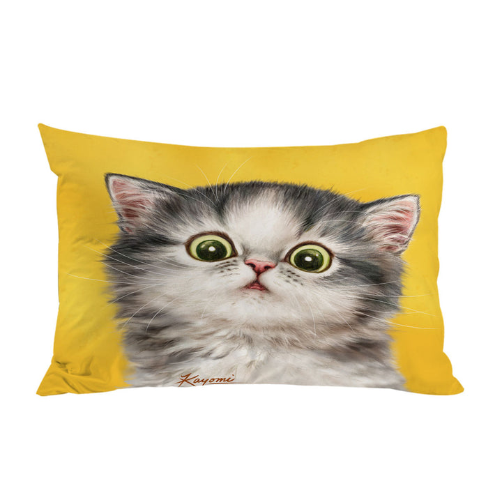 Pillow Cases with Cute Confused Kitty Cat over Yellow