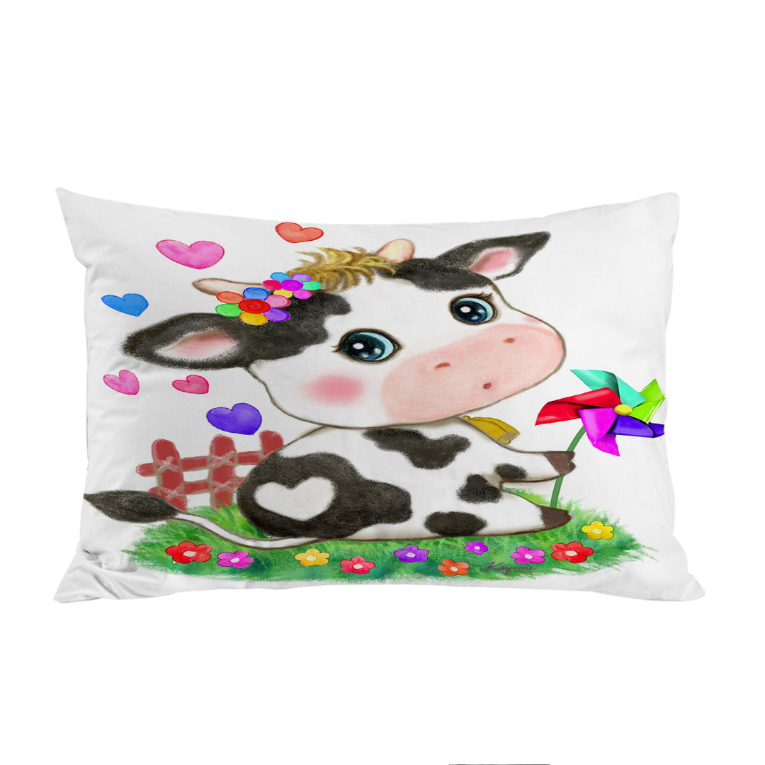 Pillow Cases with Cute Drawings for Kids Little Moo Heart Cow