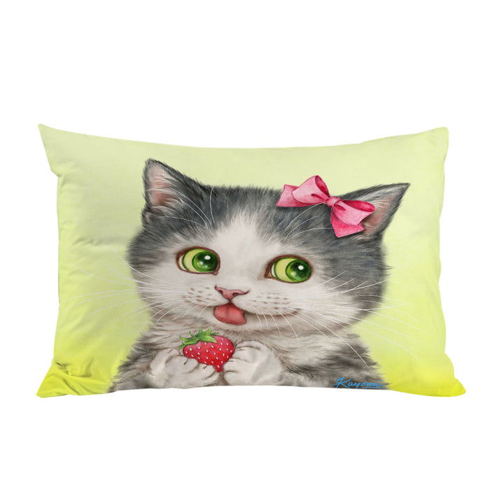 Pillow Cases with Cute Paintings Strawberry Love Girly Kitten