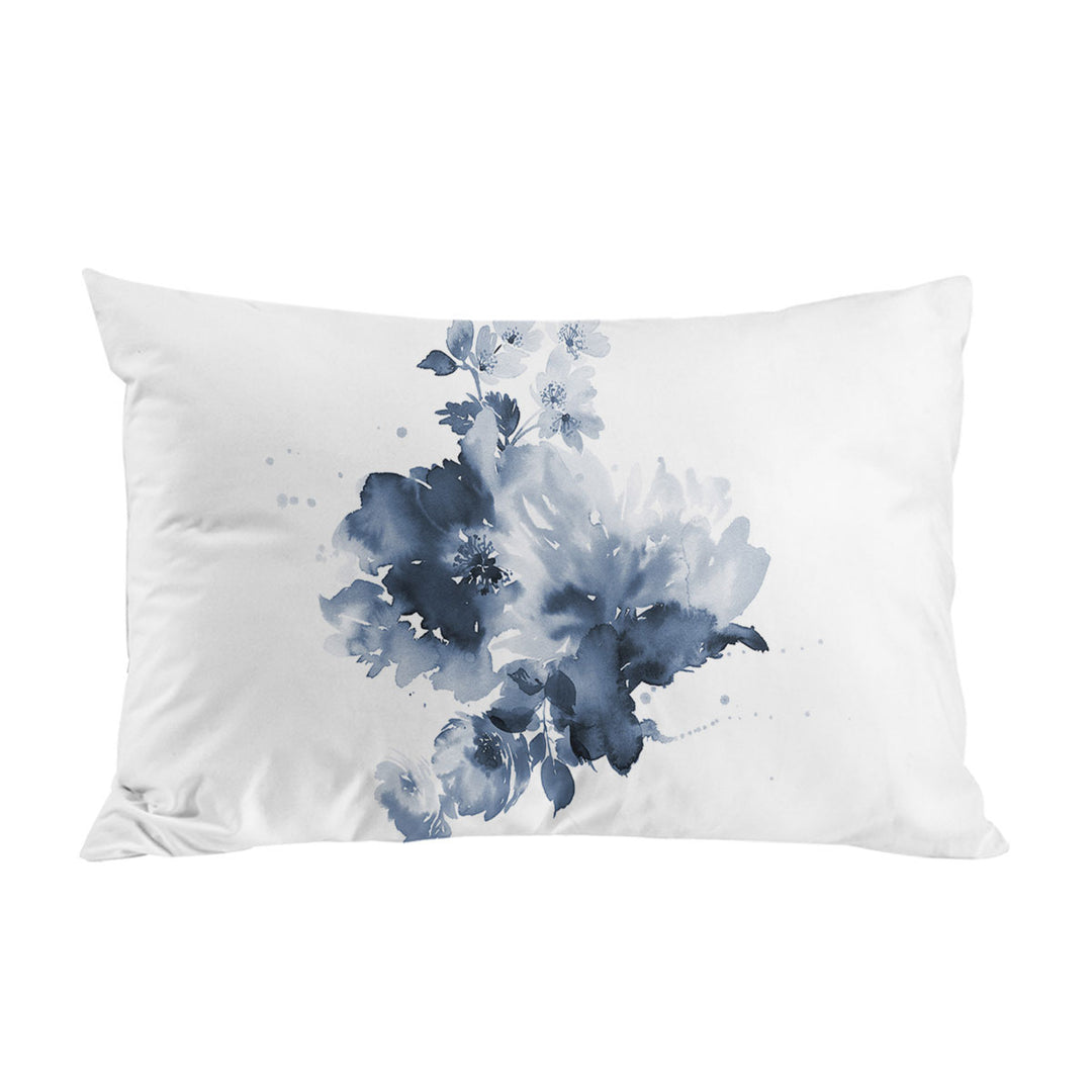 Pillow Cases with Dark Blue Watercolor Flowers