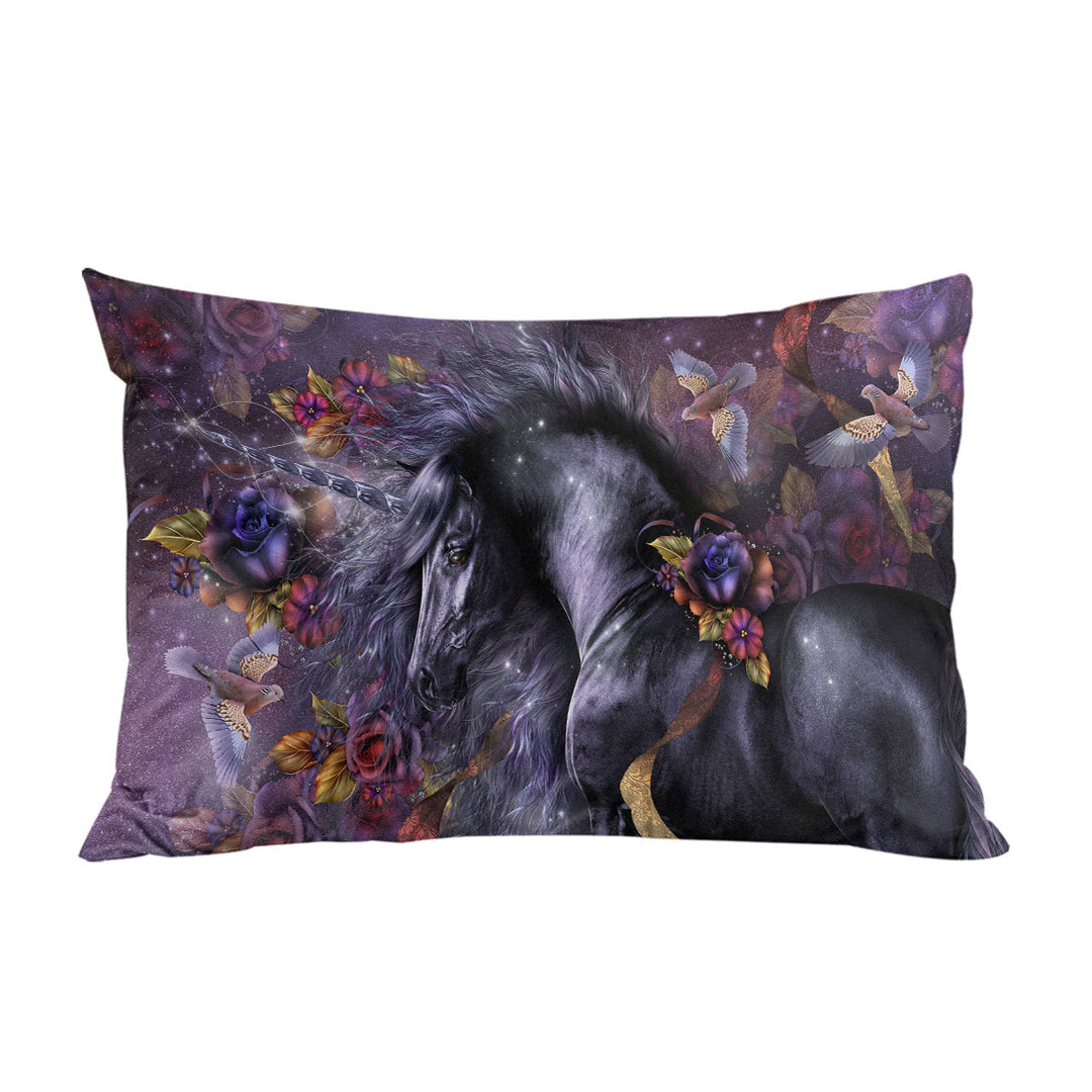 Pillow Cases with Flowers Birds and Beautiful Magical Unicorn Horse
