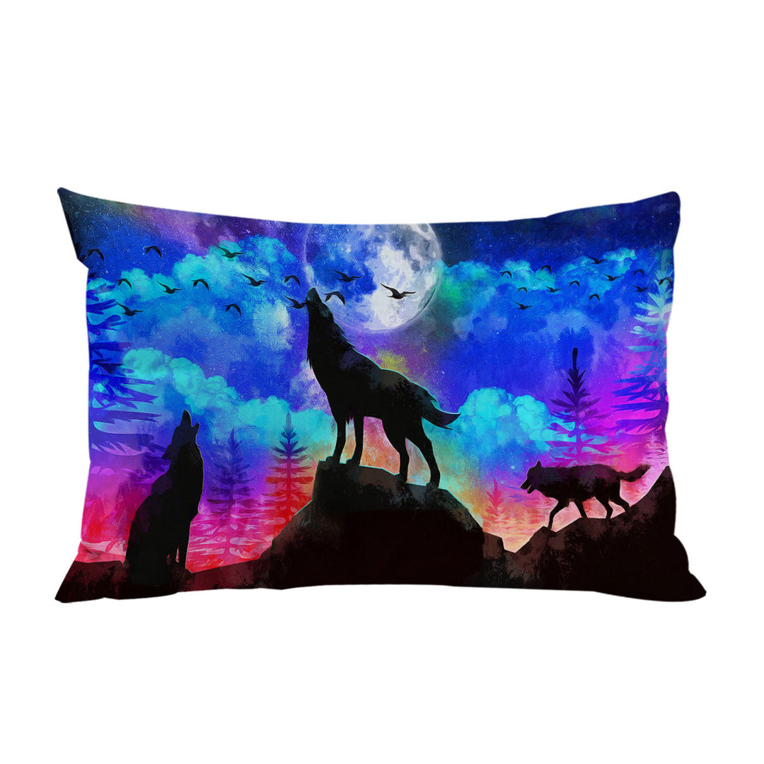 Pillow Cases with Full Moon Night Wolf Pack