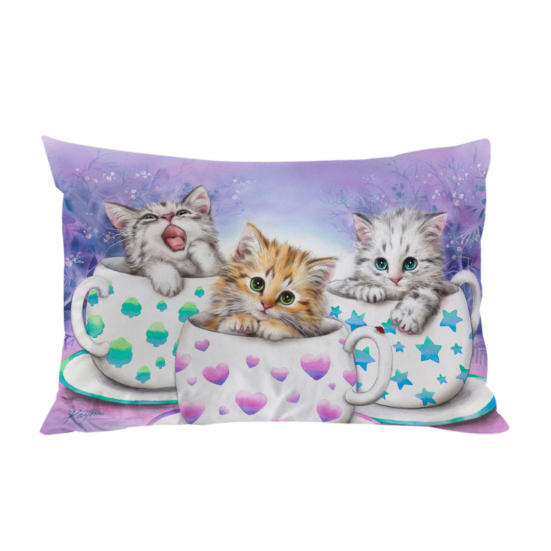 Pillow Cases with Funny Cats Art Coffee Cups with Cute Kittens