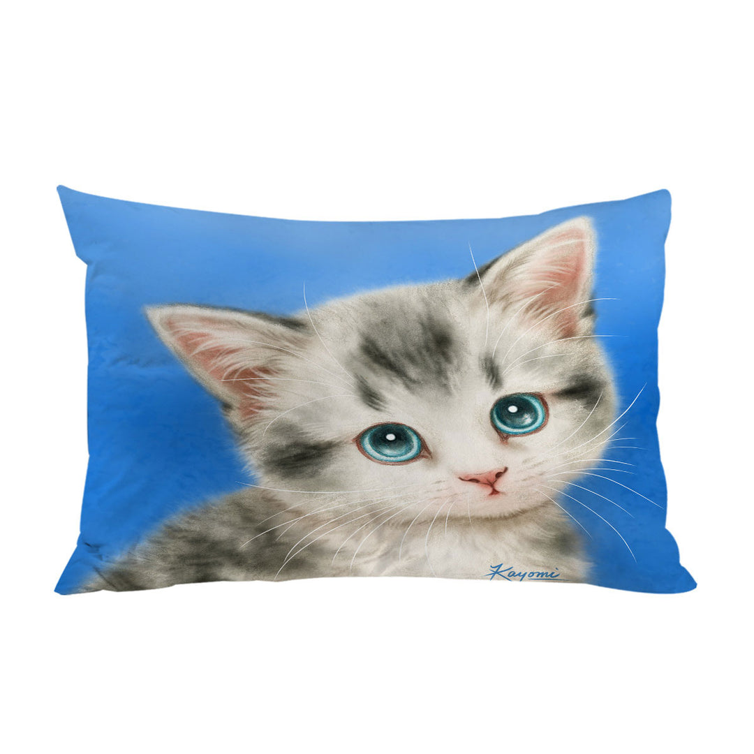 Pillow Cases with Innocent Baby Blue Eyes Grey Kitty Cat