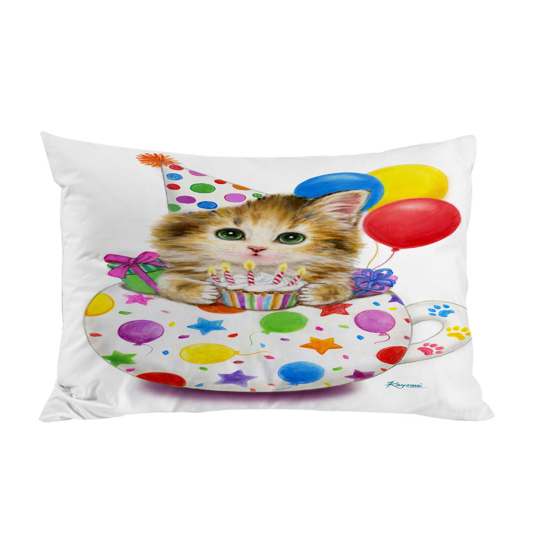 Pillow Cases with Kids Cat Art Drawings the Cute Cup Kitty Birthday