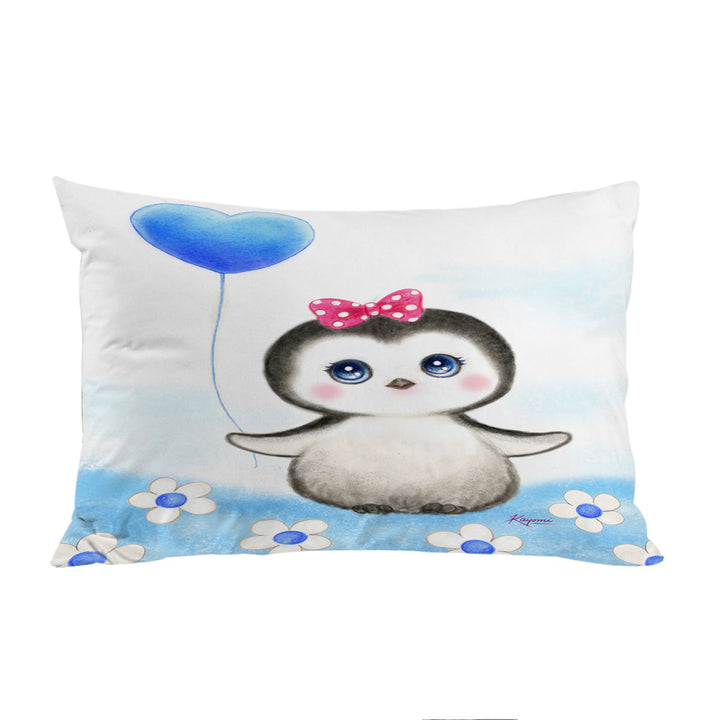 Pillow Cases with Kids Drawing Design Penguin Heart Balloon