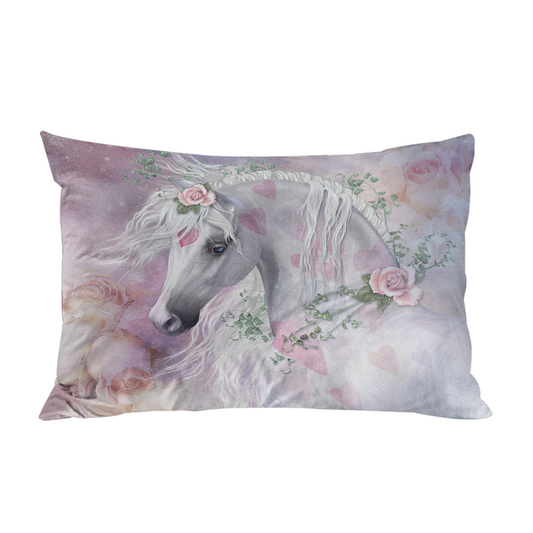 Pillow Cases with My Sweet Valentine Pinkish Hearts Roses Unicorn