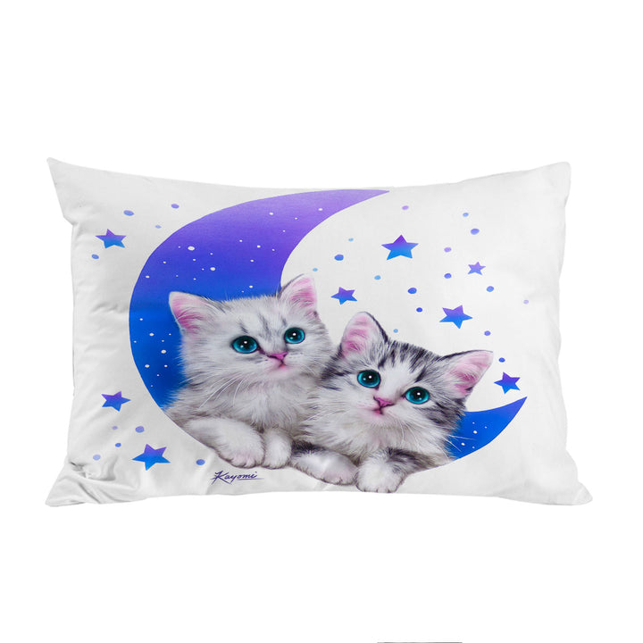 Pillow Cases with Night Moon and Stars Sweet Grey Kittens