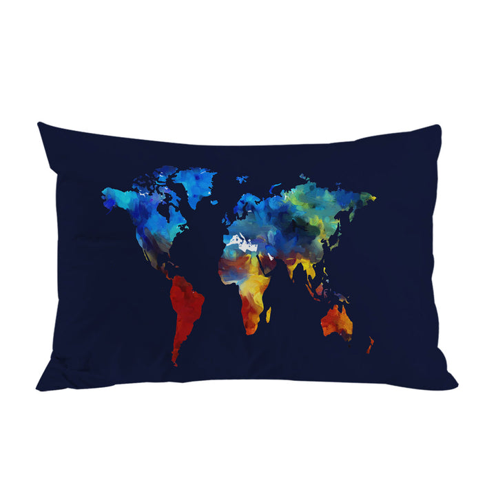Pillow Cases with Painted World Map Blue to Red