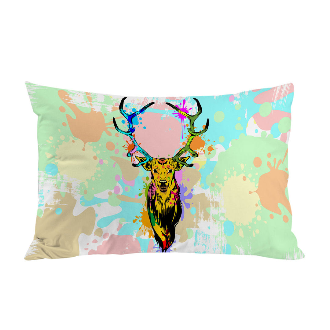Pillow Cases with Pastel Paint Splashes Deer