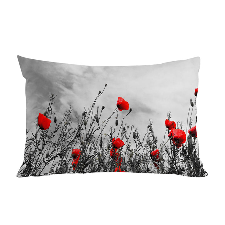 Pillow Cases with Red Poppies over Black and White