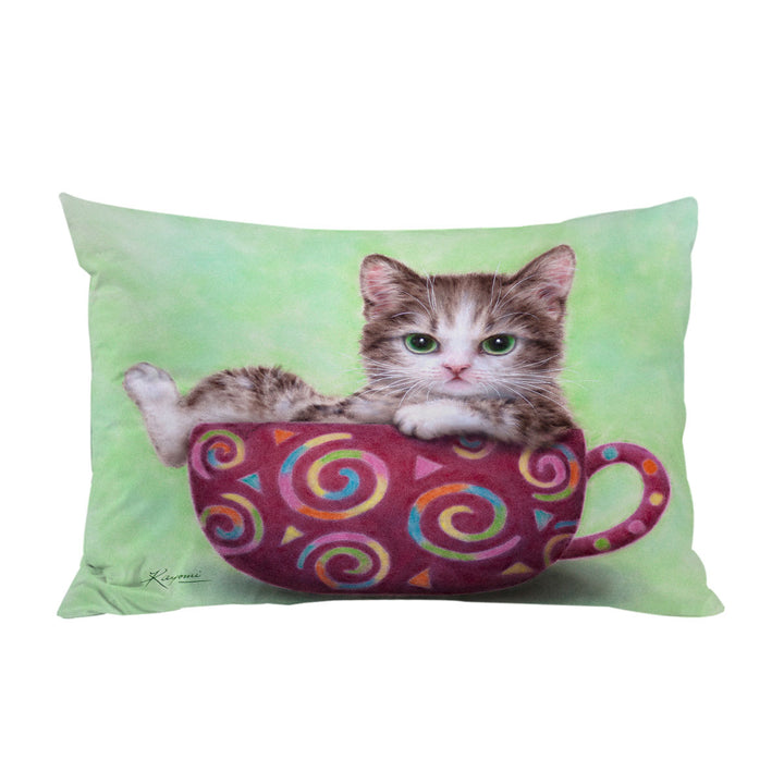 Pillow Cases with Sweet Cat Art Drawings the Cute Cup Kitty