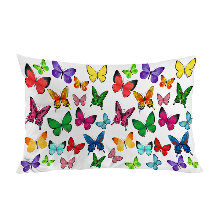 Pillow Cases with White Back Full of Vivid Colored Butterflies