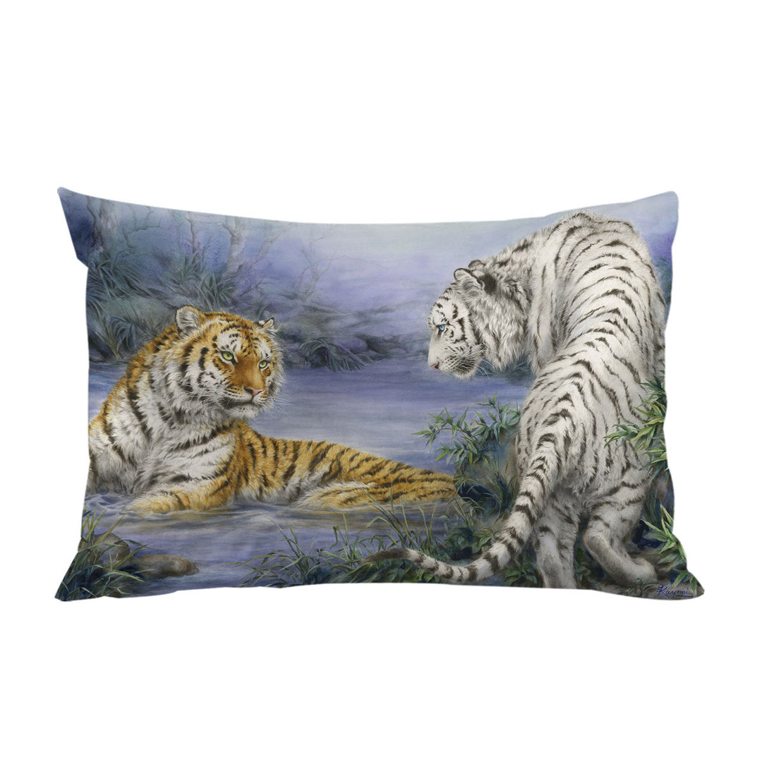 Pillow Cases with Wild Animal Art Orange and White Tigers Encounter