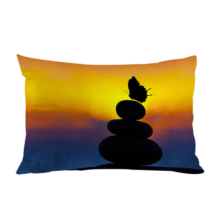 Pillow Cases with Yoga Balancing Stones and Butterfly Silhouette