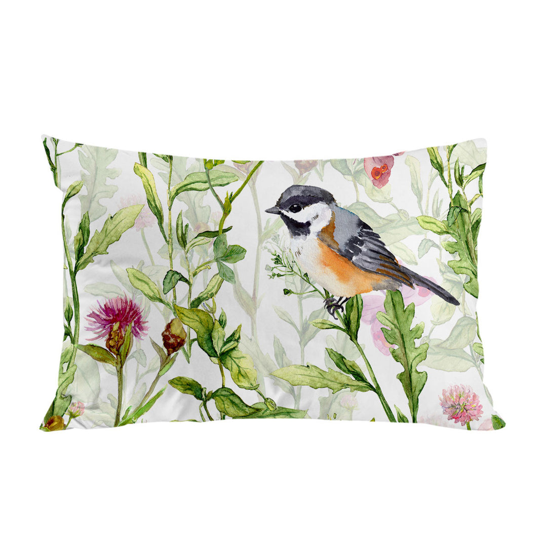 Pillowcase with Art Painting Bird and Butterflies with Flowers