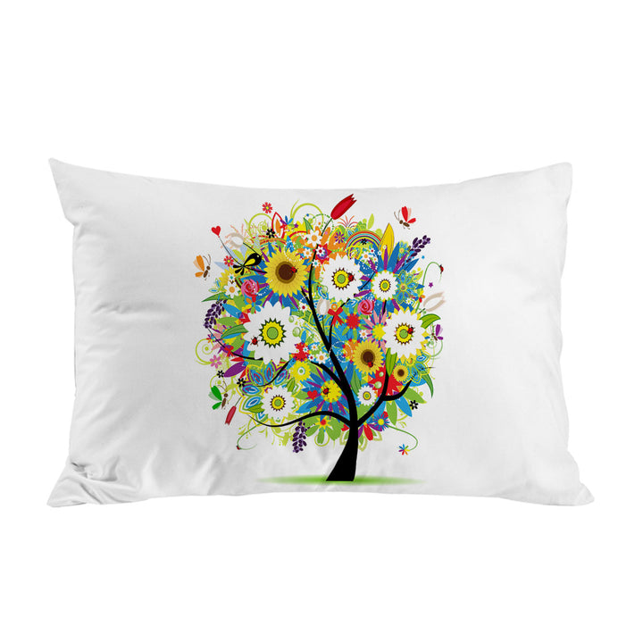 Pillowcase with Colorful Messy Flowers Tree