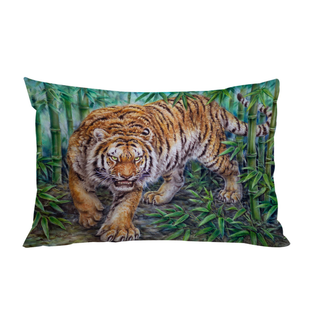 Pillowcase with Cool Animal Art Dangerous Tiger in Bamboo Forest