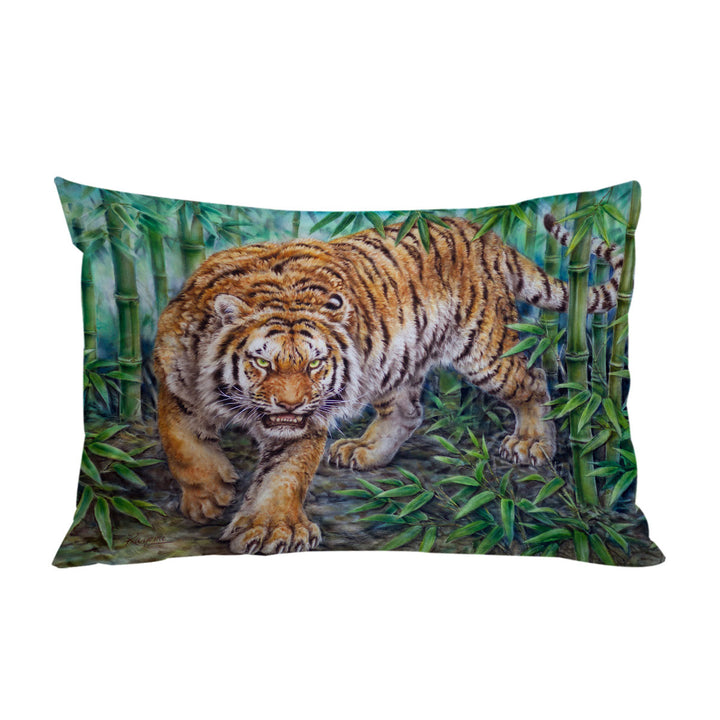Pillowcase with Cool Animal Art Dangerous Tiger in Bamboo Forest
