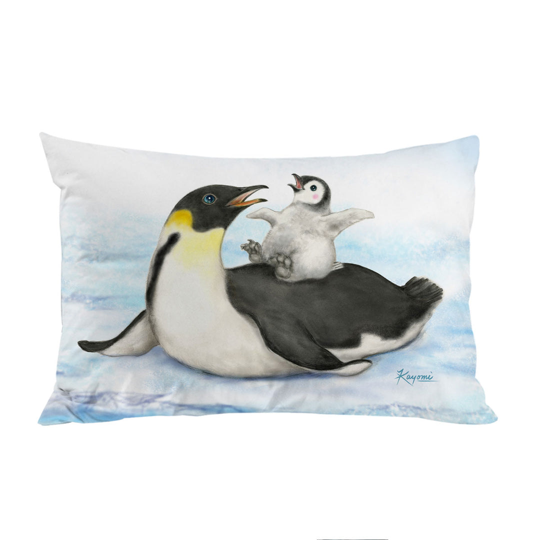 Pillowcase with Cute Animal Art Drawings Penguins Happy Time