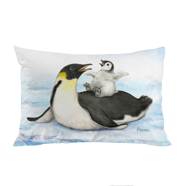 Pillowcase with Cute Animal Art Drawings Penguins Happy Time