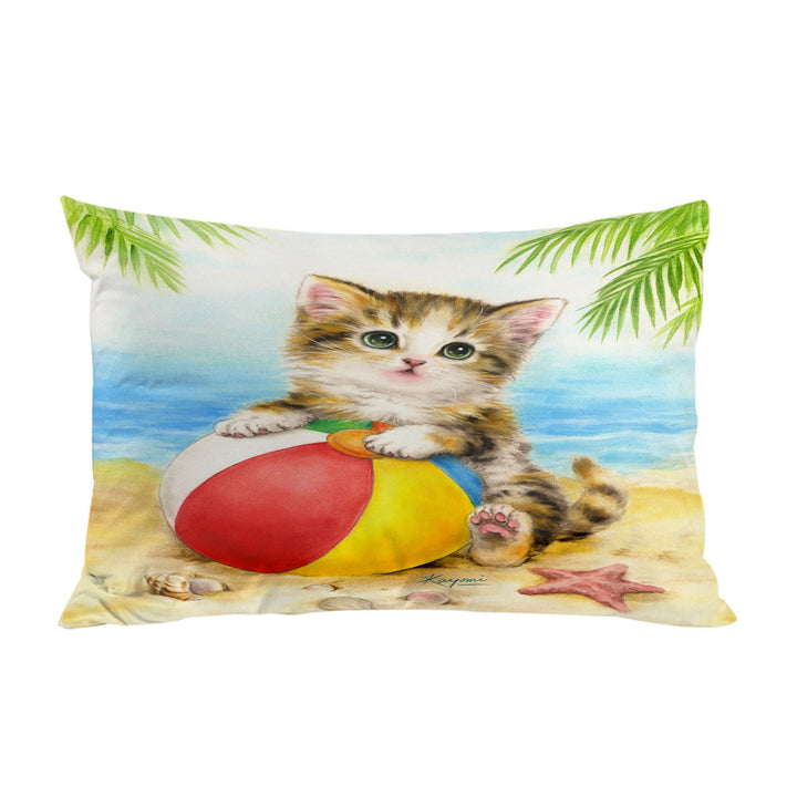 Pillowcase with Cute Art Designs for Children Kitten Beach Time