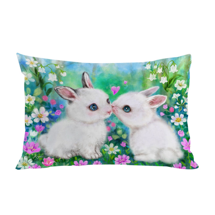 Pillowcase with Cute Art Paintings Flower Garden Bunnies