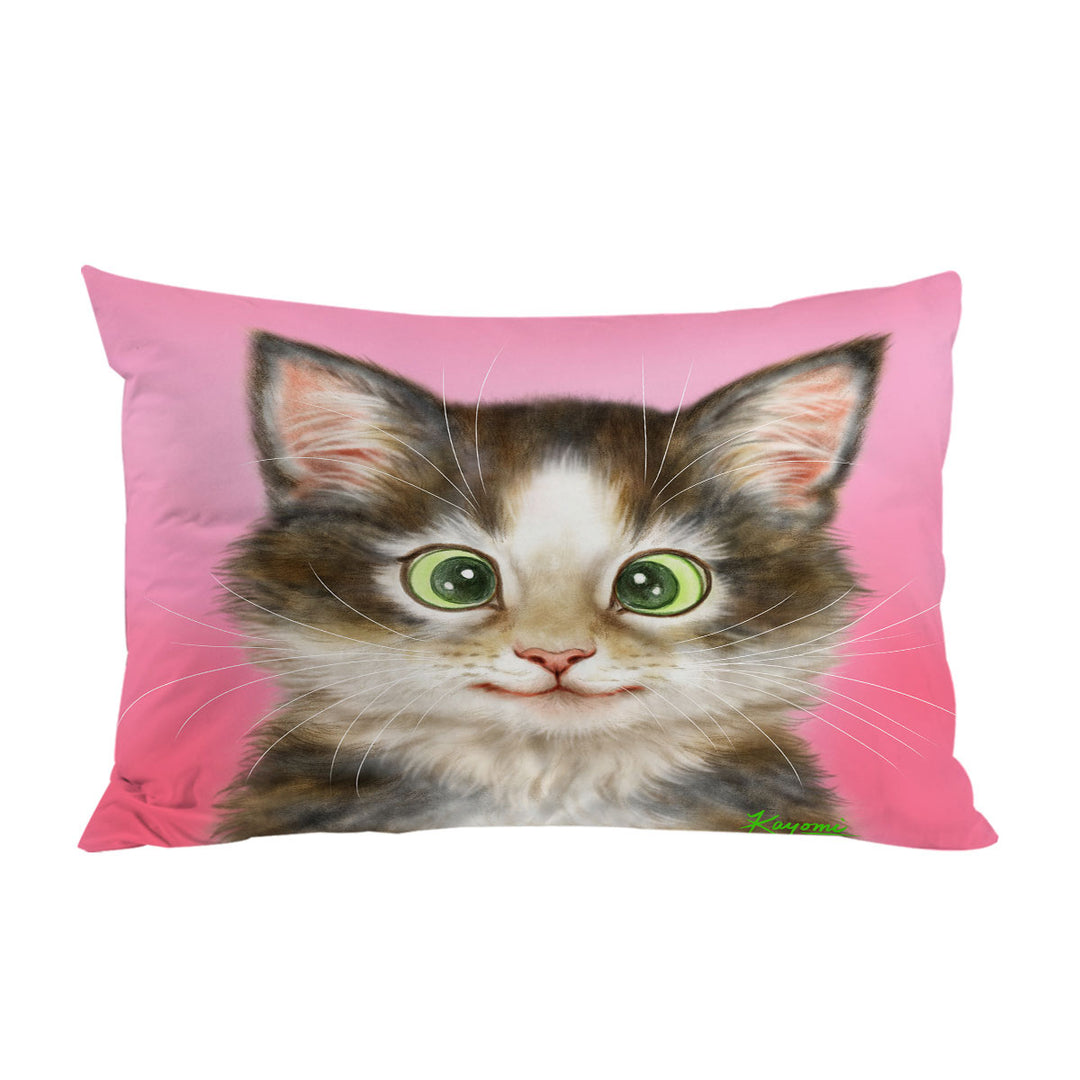 Pillowcase with Cute Cats Drawings Sweet Black Brown Kitten
