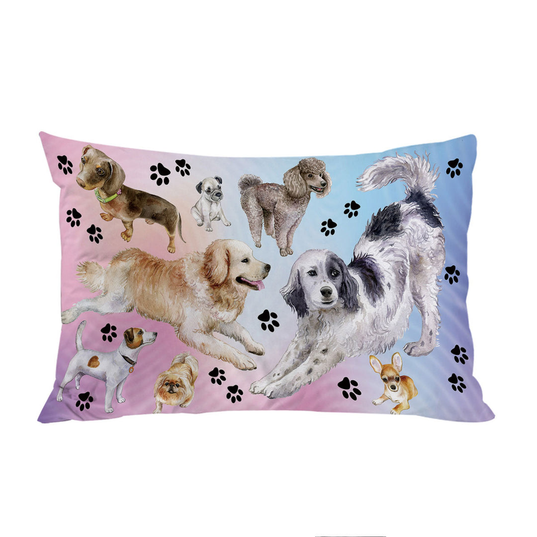 Pillowcase with Cute Dogs Over Purplish