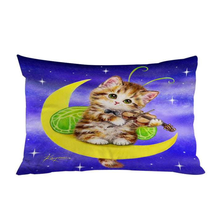 Pillowcase with Cute Fantasy Cats Art Violinist Tabby Kitten