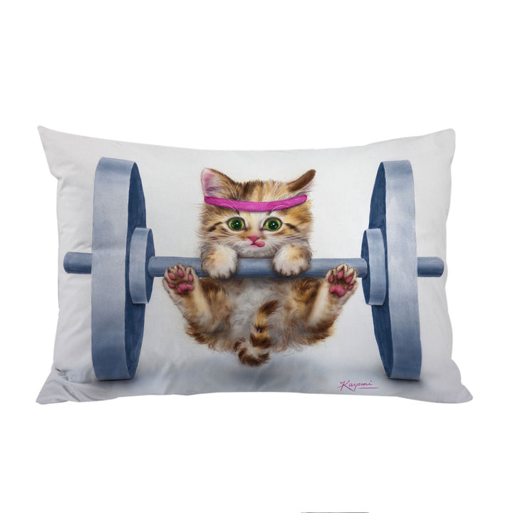 Pillowcase with Funny Cute Cat Lifting Weights Kitten