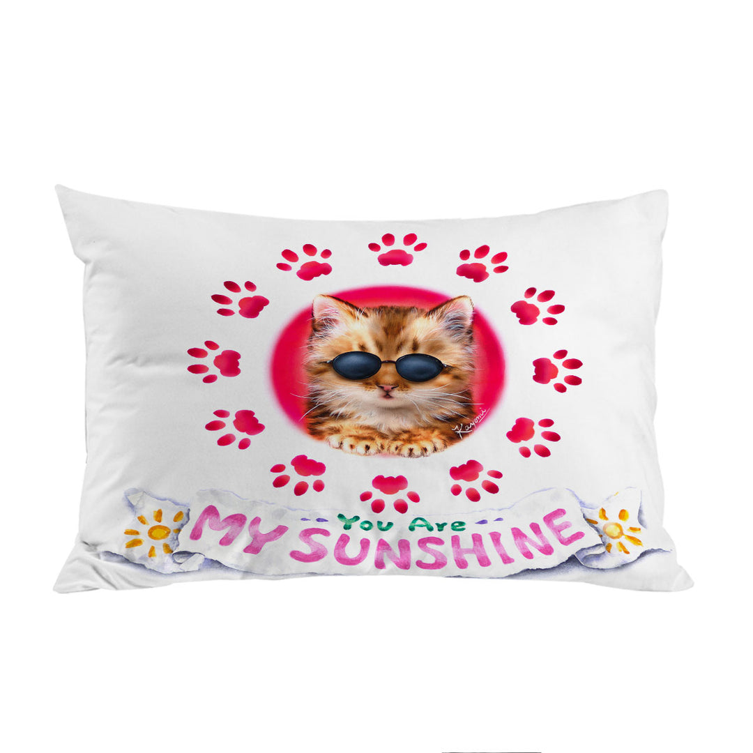 Pillowcase with Funny Sunglasses Cat Quote and Paws