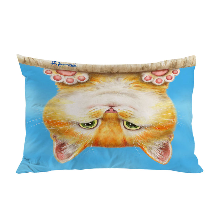 Pillowcase with Funny and Cute Ginger Cat on a Branch