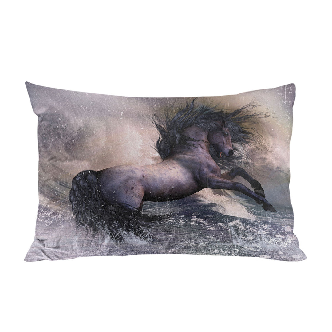 Pillowcase with Horses Art Storm Front Black Brown Wild Horse