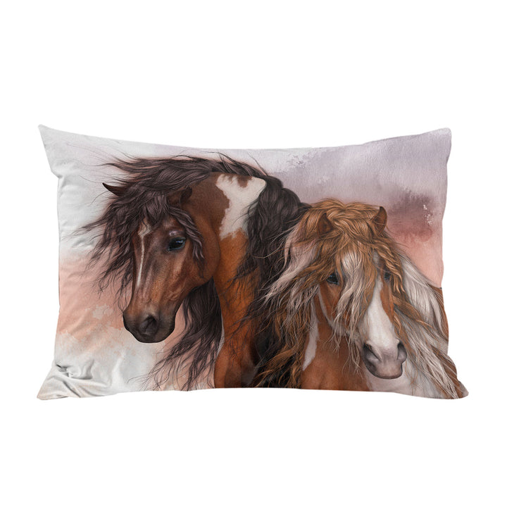 Pillowcase with Horses Art Two Brown Pinto Horses