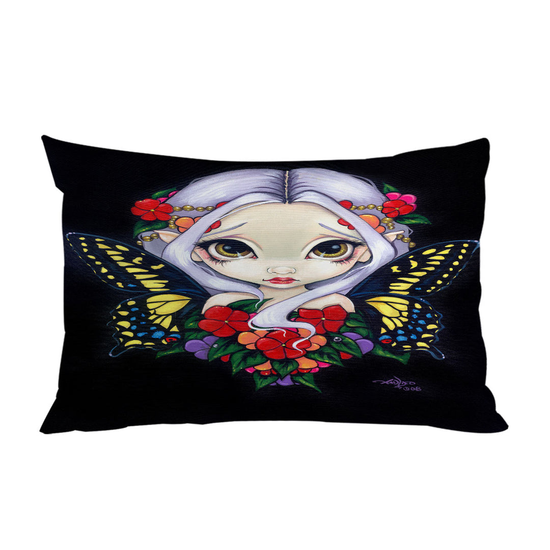 Pillowcase with Lovely Big Eyed Fairy and Flowers Impatiens Fairy