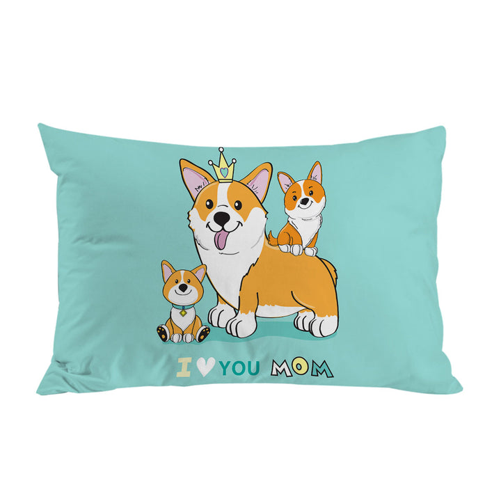 Pillowcase with Mom and Puppies Cute Corgi Dog Family
