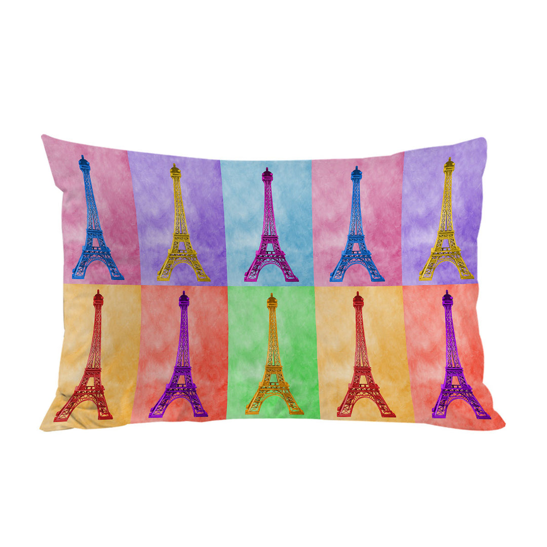 Pillowcase with Multicolored Eiffel Tower Panel